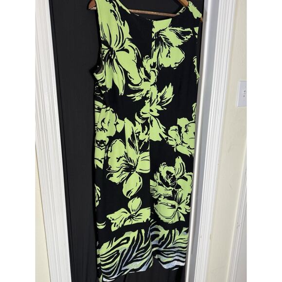 Maya Brooke Dress 18W Midi Tank Sheath Business Slit Stretch Lime Black Floral - Picture 3 of 6